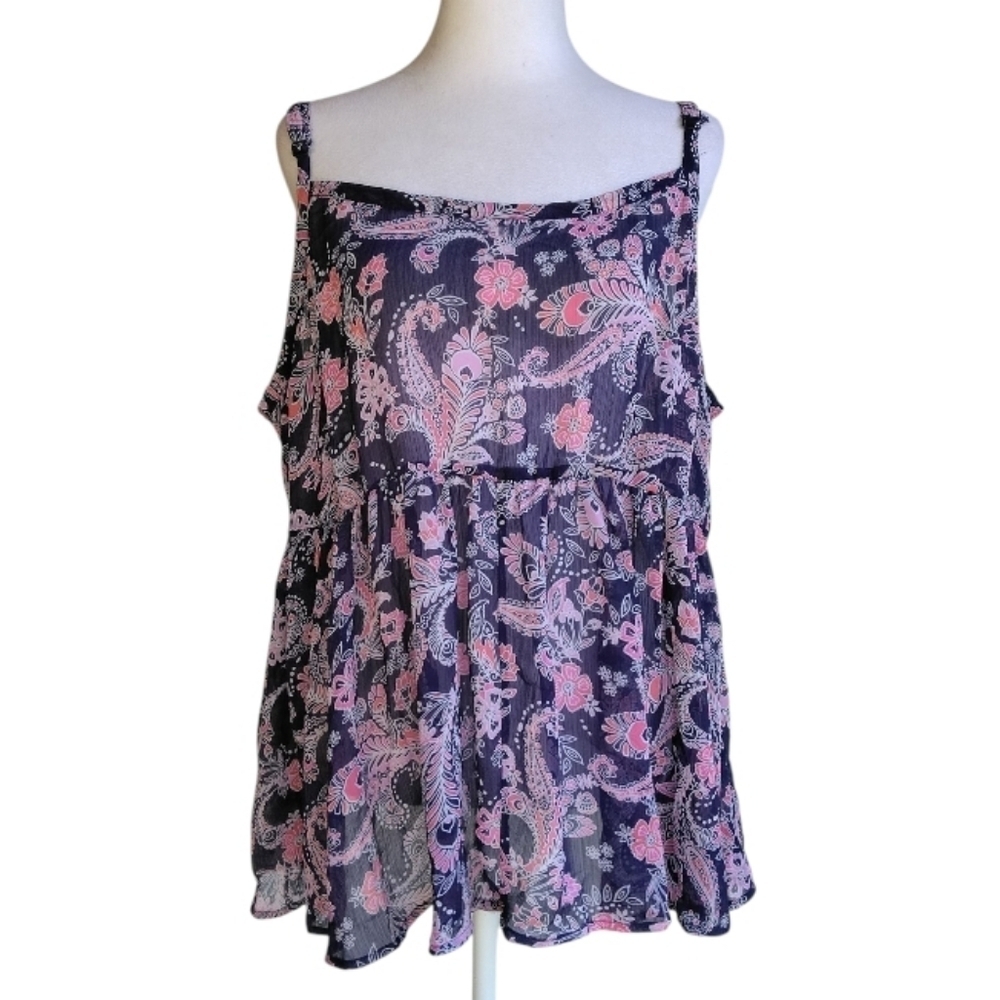 Torrid Sheer Paisley Print Lightweight Tank Pink & Blues Size 3 3X